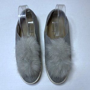 Steve Madden Womens 7.5 M Gray Bryanne Pom Pom Platform Slip On Sneakers Shoes